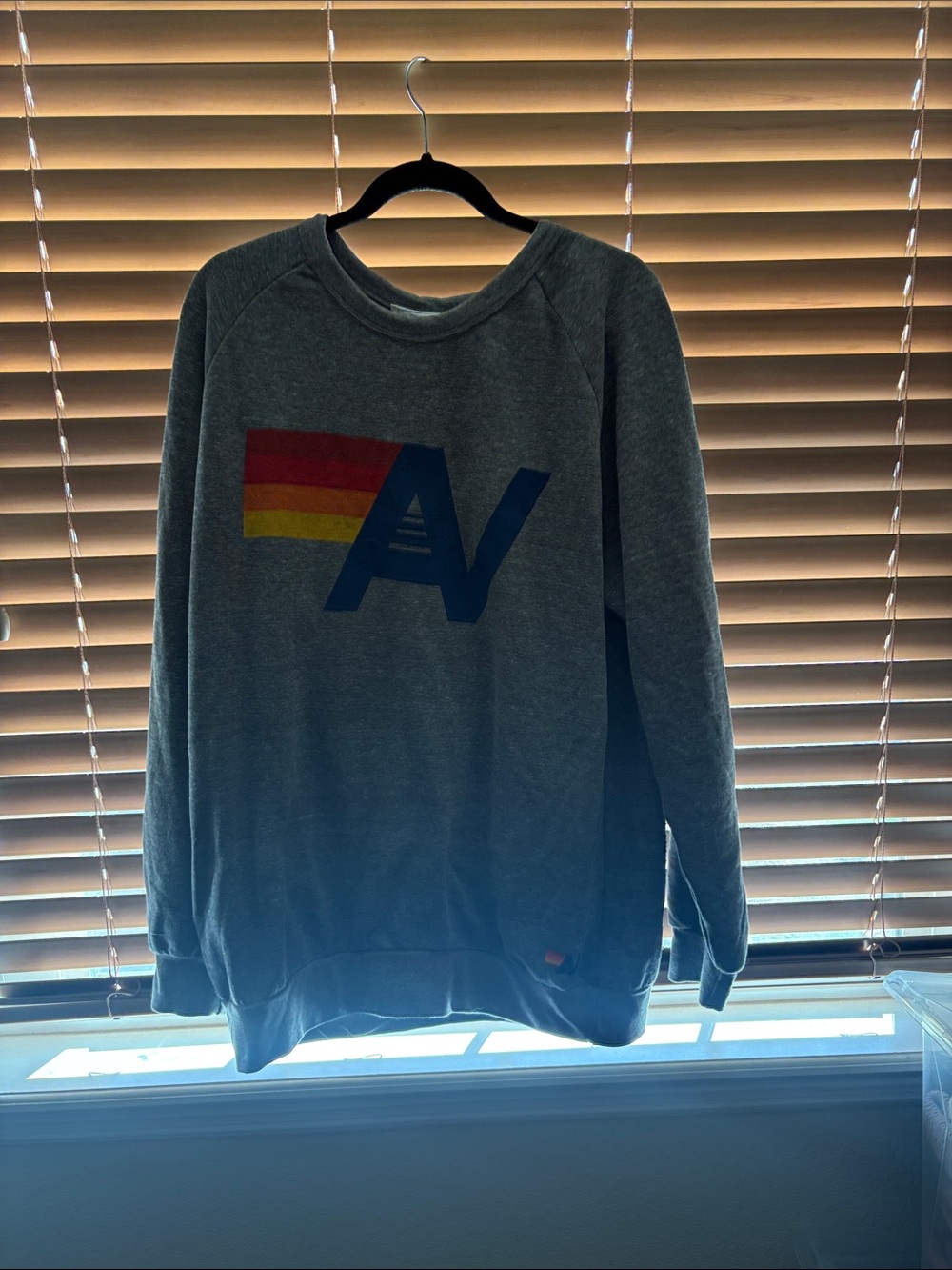 Aviator Nation Gray Sweatshirt with AV Logo and Retro Stripe
